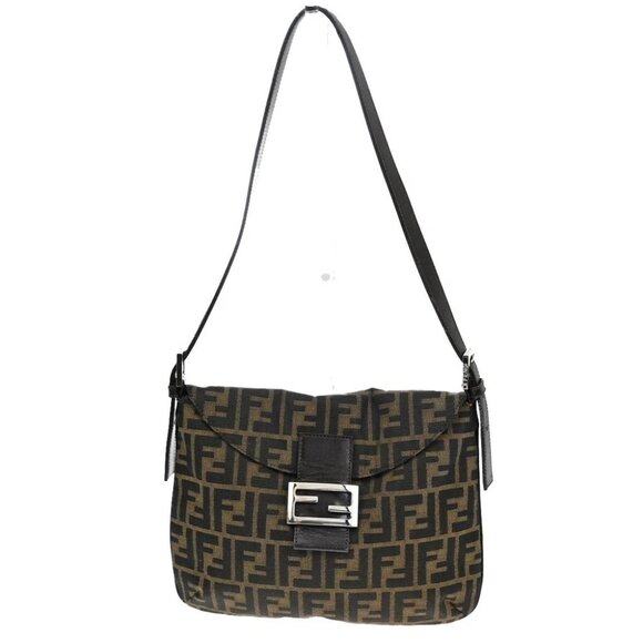 FENDI Logo Mamma Zucca Pattern Shoulder Bag Canvas Leather Brown Italy - Picture 1 of 14